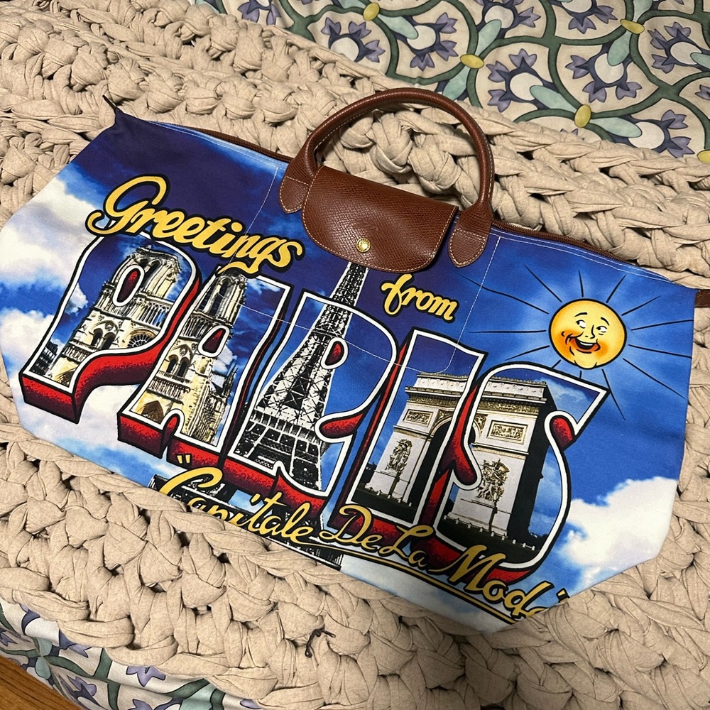 Authentic Longchamp x Jeremy Scott Paris Postcard Travel Duffle